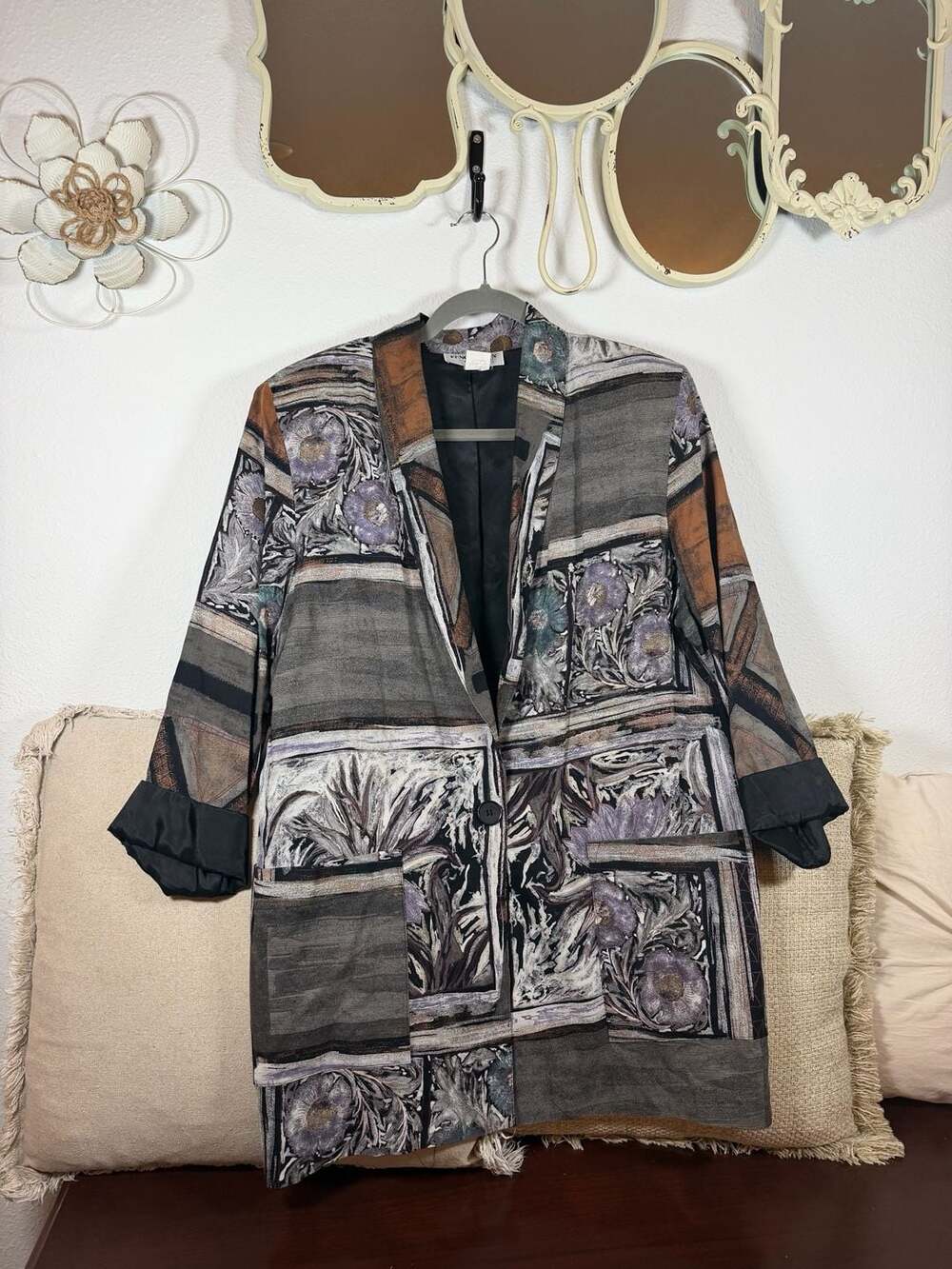 Kensington Square Vintage Abstract Art Floral Blazer Jacket